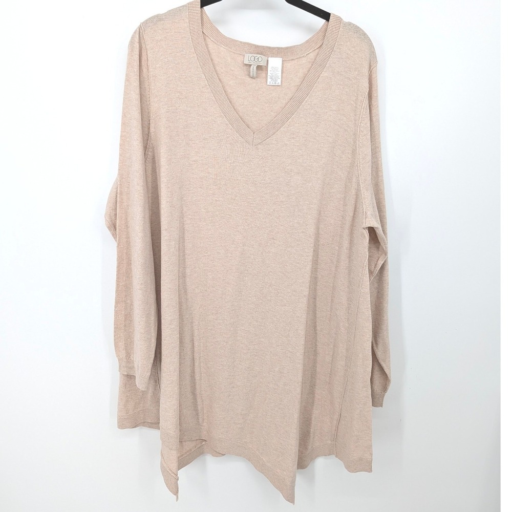 LOGO Lori Goldstein Cashmere Blend Tunic Sweater Women Plus 2X Tan Pullover